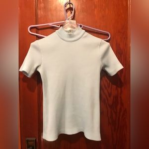 Vintage 70s light blue mock neck knit ribbed  t shirt